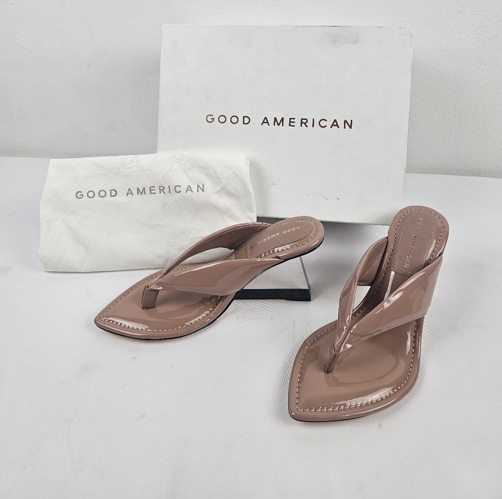 GOOD AMERICAN Cinderella Dusty Rose Patent leather heels NEW w box